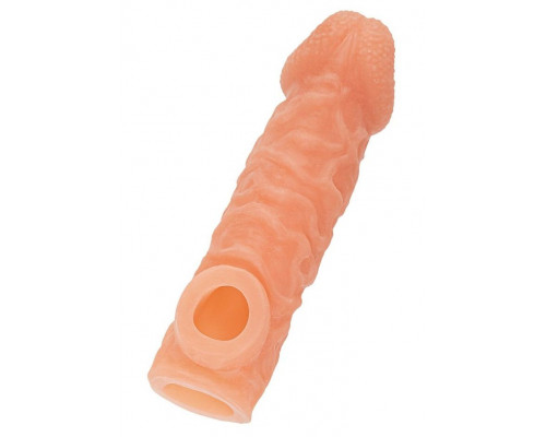 Телесная закрытая насадка с шершавой головкой Cock Sleeve 007 Size S - 13,8 см.