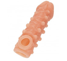 Телесная закрытая насадка с шариками Cock Sleeve 010 Size S - 13,8 см.