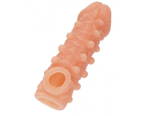 Заказать Телесная закрытая насадка с шариками Cock Sleeve 010 Size S - 13,8 см.
