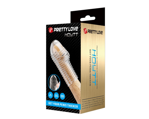 Прозрачная насадка на пенис с ребрышками Hoytt - 9 см.