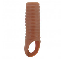 Телесная насадка на пенис с ребрышками и подхватом мошонки