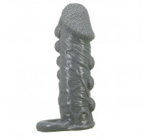 Серая насадка Jaylen с подхватом мошонки и наростами - 14 см.