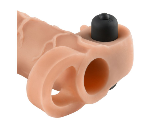 Заказать Телесная вибронасадка с кольцом  Vibrating Real Feel 1 Extension - 14 см.