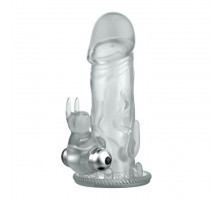 Прозрачная вибронасадка со стимуляцией клитора и ануса - 12,5 см.