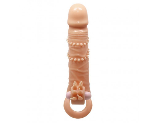 Заказать Телесная удлиняющая вибронасадка Penis Sleeve Connor - 17 см.