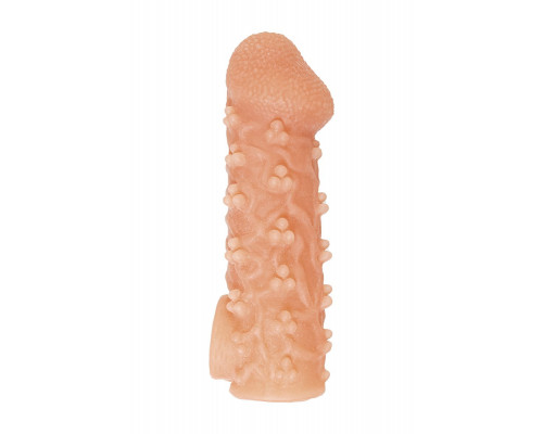 Заказать Телесная закрытая насадка с пучками шишечек Cock Sleeve Size M - 15,6 см.