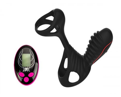 Чёрная насадка на фаллос Gladiator + LRS  с трехкнопочным пультом управления