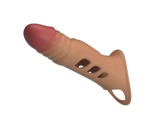 Карамельная удлиняющая насадка на пенис с вибрацией