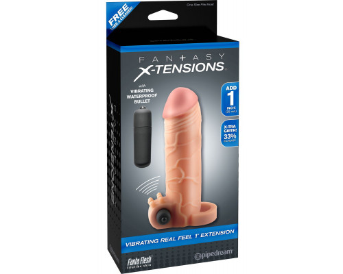 Заказать Телесная вибронасадка с кольцом  Vibrating Real Feel 1 Extension - 14 см.