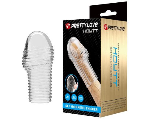 Прозрачная насадка на пенис с ребрышками Hoytt - 9 см.