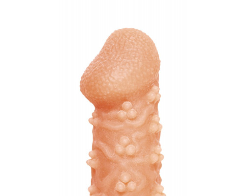 Заказать Телесная закрытая насадка с пучками шишечек Cock Sleeve Size M - 15,6 см.