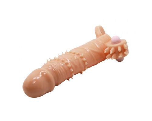Заказать Телесная удлиняющая вибронасадка Penis Sleeve Connor - 17 см.