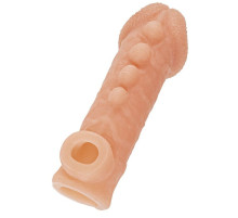 Телесная закрытая насадка с шишечками Cock Sleeve 008 Size S - 13,8 см.