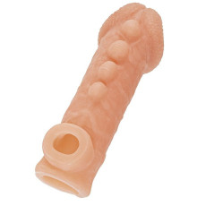 Телесная закрытая насадка с шишечками Cock Sleeve 008 Size S - 13,8 см.