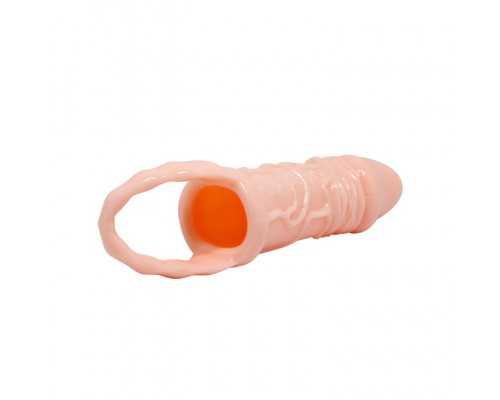 Заказать Телесная насадка удлинитель с подхватом мошонки - 15 см.