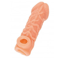 Телесная закрытая насадка с венками Cock Sleeve Size L - 17,6 см.