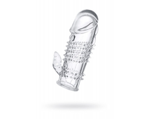 Прозрачная гелевая насадка с шипами и клиторальным отростком - 13 см.