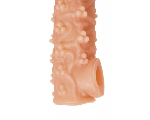 Телесная закрытая насадка с пучками шишечек Cock Sleeve 009 Size S - 13,8 см.