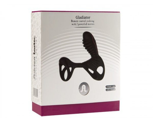 Чёрная насадка на фаллос Gladiator + LRS  с трехкнопочным пультом управления