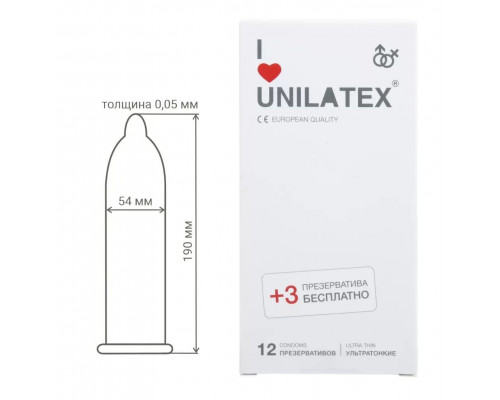 Заказать Ультратонкие презервативы Unilatex Ultra Thin - 12 шт. + 3 шт. в подарок