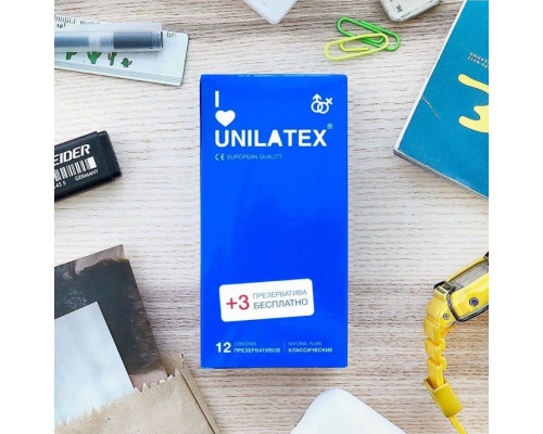 Заказать Классические презервативы Unilatex Natural Plain - 12 шт. + 3 шт. в подарок
