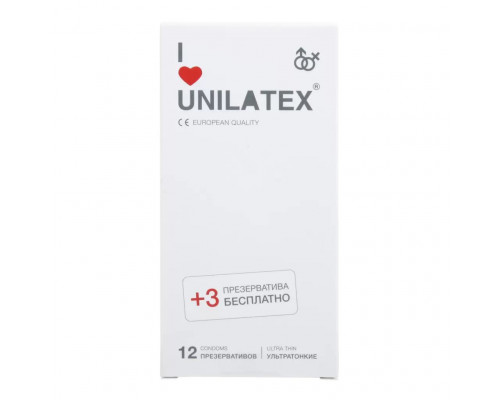 Заказать Ультратонкие презервативы Unilatex Ultra Thin - 12 шт. + 3 шт. в подарок