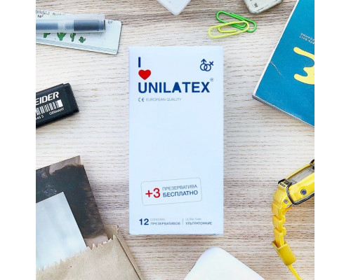 Заказать Ультратонкие презервативы Unilatex Ultra Thin - 12 шт. + 3 шт. в подарок