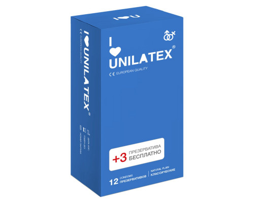 Заказать Классические презервативы Unilatex Natural Plain - 12 шт. + 3 шт. в подарок