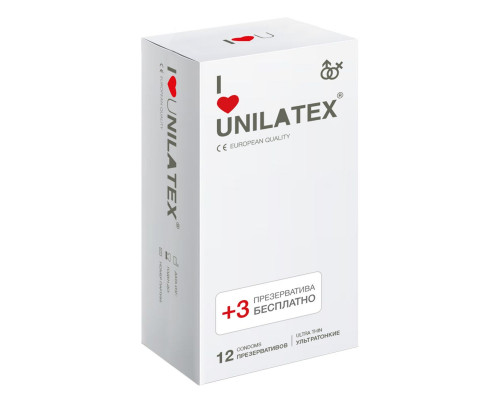 Заказать Ультратонкие презервативы Unilatex Ultra Thin - 12 шт. + 3 шт. в подарок