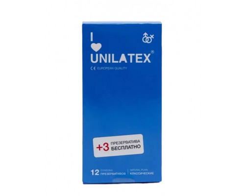 Заказать Классические презервативы Unilatex Natural Plain - 12 шт. + 3 шт. в подарок