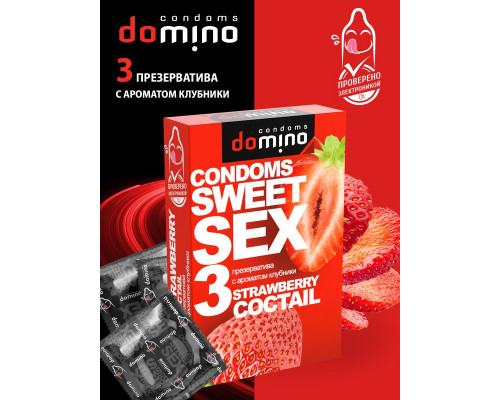 Заказать Презервативы для орального секса DOMINO Sweet Sex с ароматом клубничного коктейля  - 3 шт.