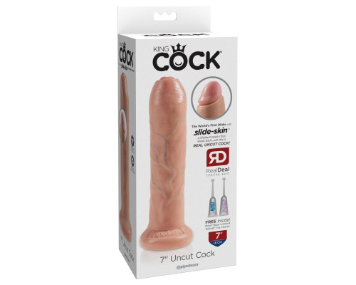 Заказать Телесный необрезанный фаллоимитатор на присоске 7  Uncut Cock - 19,1 см.