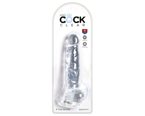 Заказать Прозрачный фаллоимитатор 8  Cock with Balls - 22,2 см.