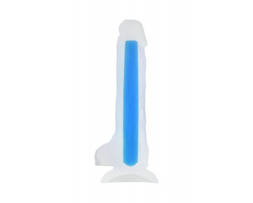 Прозрачно-синий фаллоимитатор, светящийся в темноте, Steve Glow - 20 см.