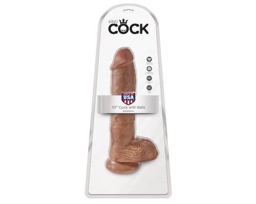 Заказать Фаллоимитатор-мулат с мошонкой 10  Cock with Balls на присоске - 25,4 см.