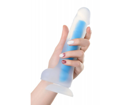 Прозрачно-синий фаллоимитатор, светящийся в темноте, Steve Glow - 20 см.