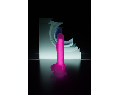 Прозрачно-розовый фаллоимитатор, светящийся в темноте, Clark Glow - 22 см.