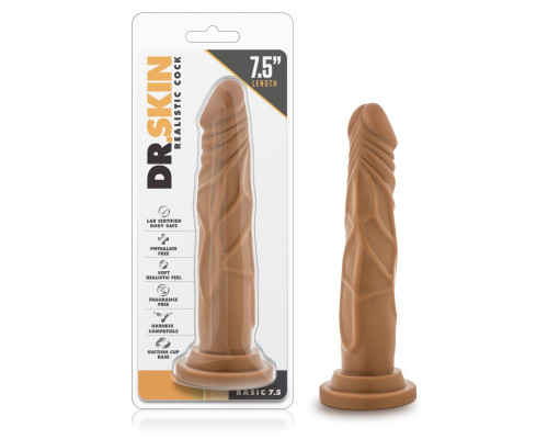 Заказать Кофейный фаллоимитатор без мошонки Dr. Skin Realistic Cock Basic 7.5 - 19 см.