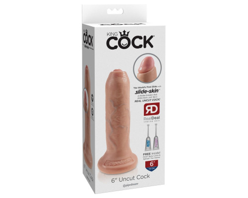 Заказать Телесный необрезанный фаллоимитатор на присоске 6  Uncut Cock - 16,5 см.
