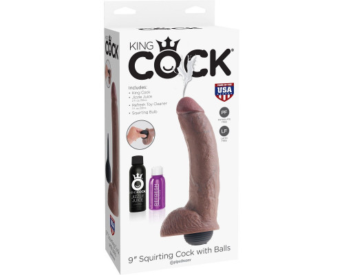 Заказать Коричневый фаллоимитатор с эффектом семяизвержения Squirting Cock with Balls - 22,9 см.