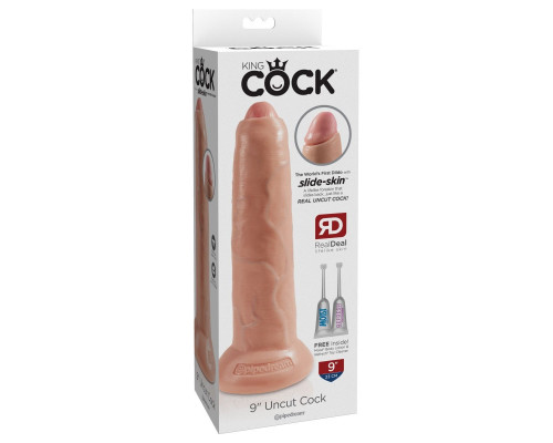 Заказать Телесный необрезанный фаллоимитатор на присоске 9  Uncut Cock - 25,4 см.