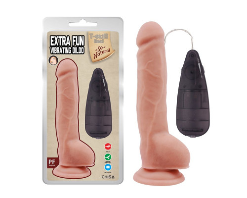 Заказать Телесный вибратор с мошонкой на присоске Extra Fun Vibrating Dildo - 23,5 см.