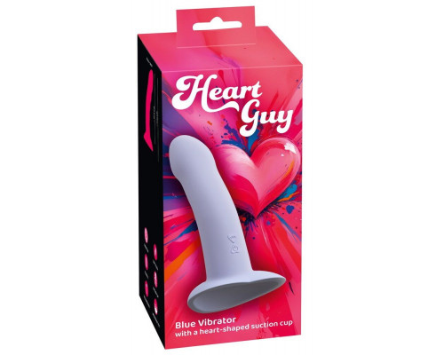 Голубой вибростимулятор на присоске Heart Guy - 17 см.