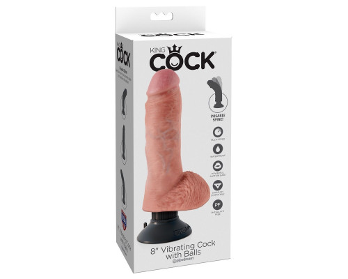Заказать Вибромассажер со съёмной присоской 8  Vibrating Cock with Balls - 20,3 см.