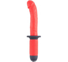 Красный вибратор с двумя моторами и рукоятью