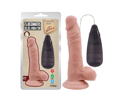Заказать Телесный вибратор с мошонкой на присоске 7 Inch Beginners Dildo Vibrator - 18,6 см.