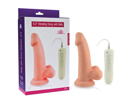 Заказать Телесный вибратор Vibrating Dong with Balls - 14 см.