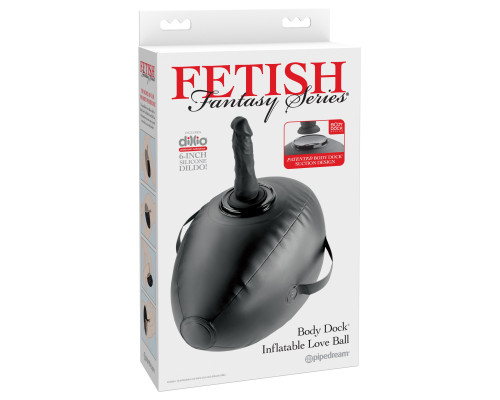 Черный надувной мяч с платформой для фиксации дилдо Body Dock Inflatable Love Ball