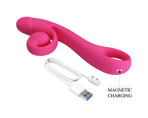 Розовый вибратор Beau с подвижным отростком-улиткой - 23 см.