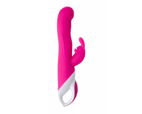 Заказать Розовый вибратор с клиторальным стимулятором ELLY с подогревом - 21,5 см.